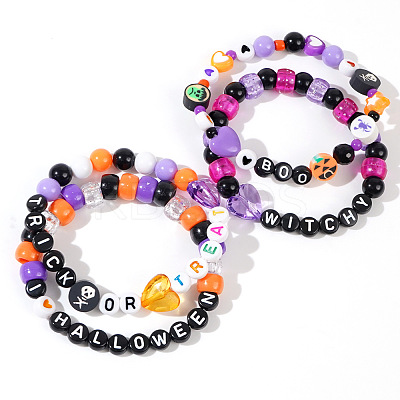 4Pcs Spooky Halloween Acrylic & Glass Beaded Stretch Bracelets EK3057-2-1