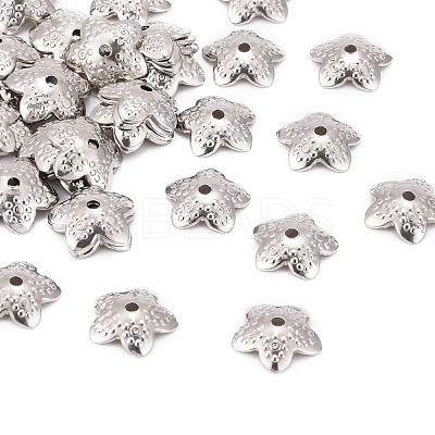 Tarnish Resistant 5-Petal 304 Stainless Steel Flower Bead Caps STAS-E083-03P-1