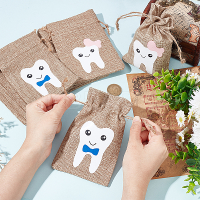12Pcs 2 Colors Rectangle Linen Packing Pouches ABAG-FG0001-03-1