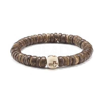 Flat Round Coconut Beads Stretch Bracelets Set BJEW-JB07010-1