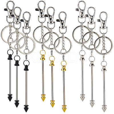 9Pcs 3 Colors Alloy Bullet Bar Beadable Keychain for Jewelry Making DIY Crafts KEYC-SC0001-10-1