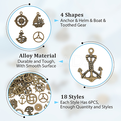 108PCS 18Style Alloy Pendants FIND-FH0008-43-1