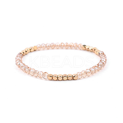 Gold-tone Miyuki Elastic Crystal Beaded Bracelet with Acrylic Tube Beads ST6874817-1