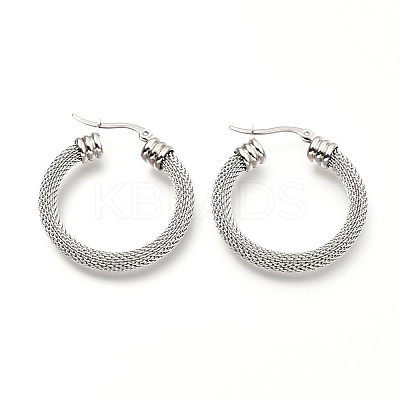 Non-Tarnish 304 Stainless Steel Mesh Hoop Earrings LS-EJEW-C501-12P-A-1