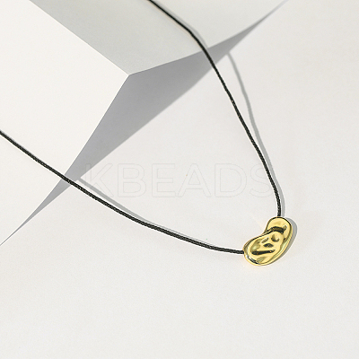 925 Sterling Silver Textured Coffee Bean Pendant Adjustable Black Polyester Cord Necklaces for Women NJEW-H074-03G-1