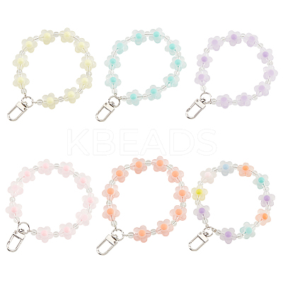 6pcs 6 colors Candy Color Flower Beaded Bracelet Resin Pendant Decorations HJEW-WR0001-05-1