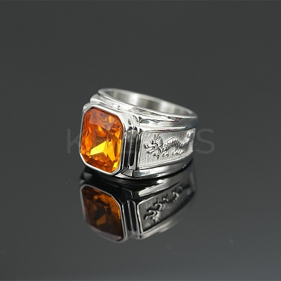 Rectangle 304 Stainless Steel with Cubic Zirconia Finger Rings for Men FS-WG909F6-04-1