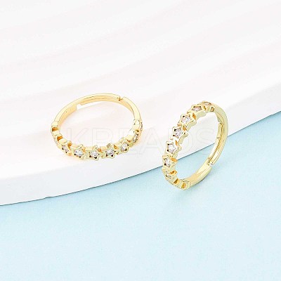 Brass Micro Pave Cubic Zirconia Cuff Rings for Women KK-T071-82G-1