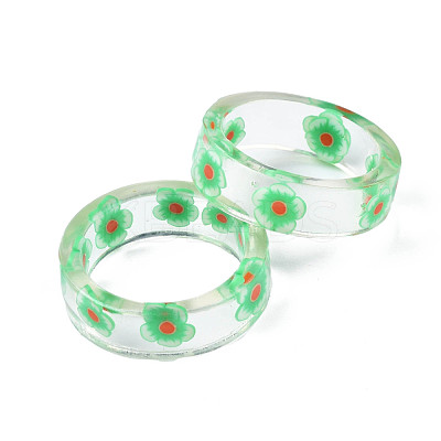 Transparent Resin Flower Finger Ring for Women RJEW-T022-029-1