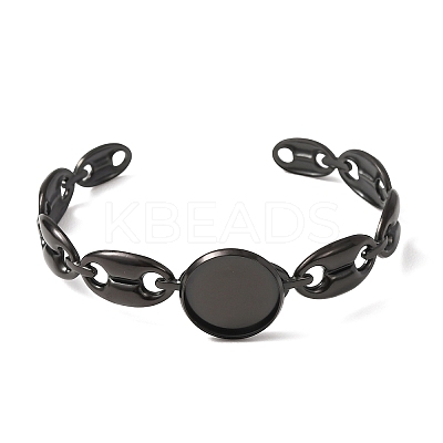 304 Stainless Steel Coffee Bean Chain Cuff Bracelet Blanks with Flat Round Bezel Settings SA-CBA4160-02A-EB-1