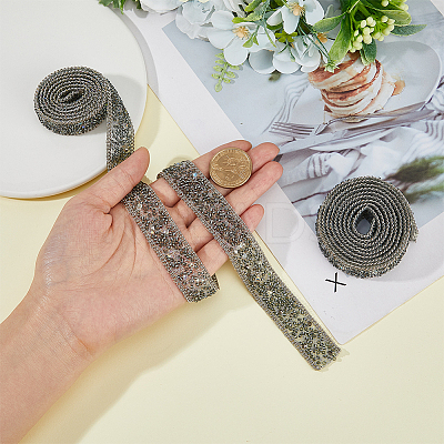 Rhinestone & Glass Seed Bead & Iron Curb Chain Ribbon DIY-WH0349-222-1