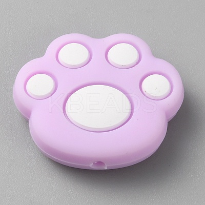 Cat Paw Print Food Grade Eco-Friendly Silicone Focal Beads SIL-WH0012-040J-1