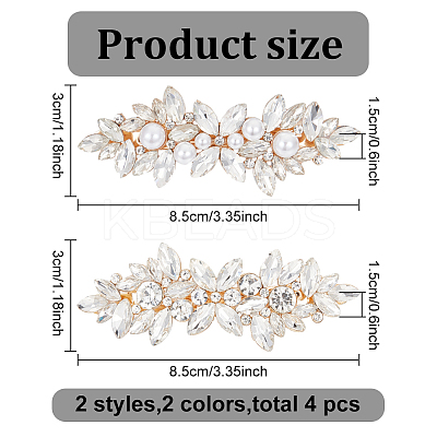 4Pcs 4 Style Flower Crystal Rhinestone Pearl Hair Barrettes OHAR-GO0001-08-1