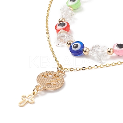 2Pcs 2 Style Natural Quartz Crystal Chips & Resin Evil Eye Beaded Necklaces Set NJEW-JN04027-1