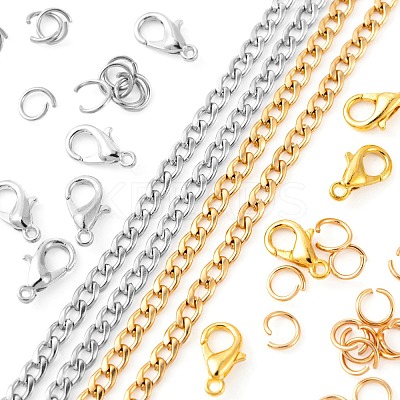 DIY 1.8m 2 Colors Vacuum Plated 304 Stainless Steel Twisted Chain Curb Chains Necklace Making Kits DIY-FS0001-25-1