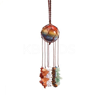 Round Natural Mixed Stone Pouch Pendant Decorations PW-WG13235-07-1