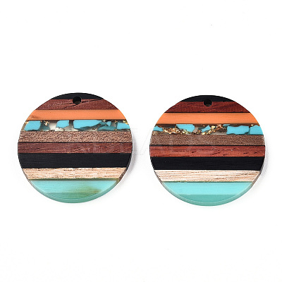 Transparent Resin & Walnut Wood Pendants RESI-N039-03C-1