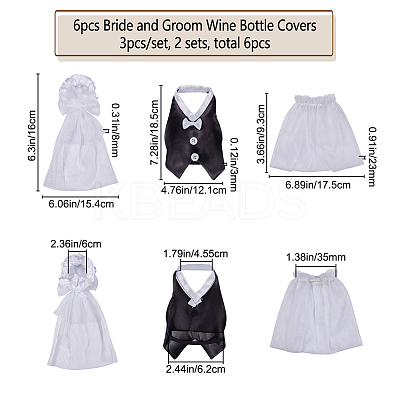 2 Sets Organza & Cloth Bride and Groom Wine Bottle Cover AJEW-CP0001-47-1