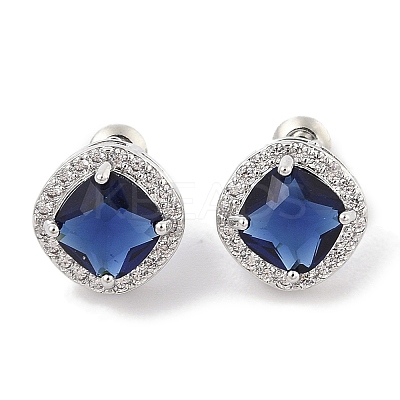Brass Pave Cubic Zirconia Square Stud Earrings for Women EJEW-I304-21P-09-1