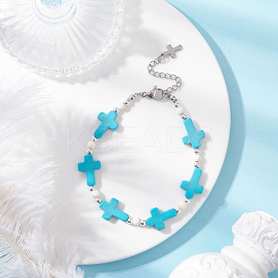 Synthetic Turquoise & Non-magnetic Hematite Beaded Bracelets for Women BJEW-JB12222-02-1