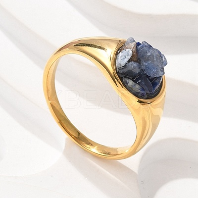Round Natural Lapis Lazuli Chips Finger Rings RJEW-D303-03G-05-1