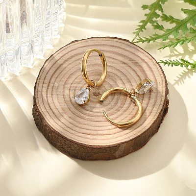 Ion Plating(IP) 304 Stainless Steel Micro Pave Cubic Zirconia Hoop Earrings STAS-R004-05G-02-1
