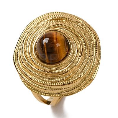 Round Natural Tiger Eye Finger Rings RJEW-Q822-17G-01-1