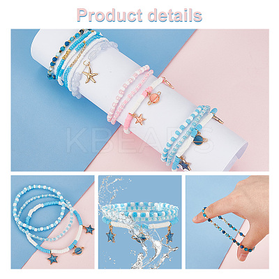 5 Sets 3 Style Glass Seed & Polymer Clay Beaded Stretch Bracelets Set BJEW-PH0004-24-1