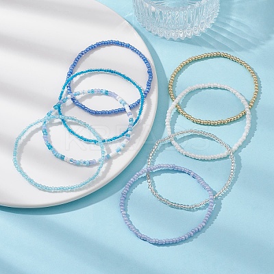 8Pcs 8 Color Glass Seed Beaded Stretch Bracelets Set for Women BJEW-JB09661-02-1