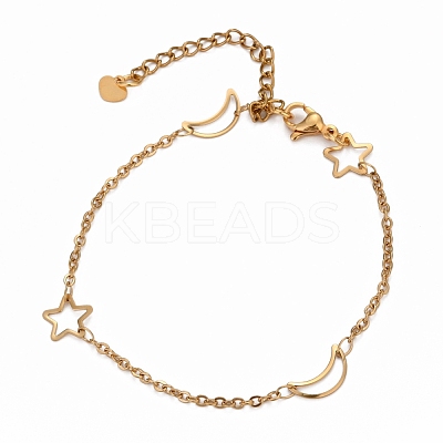 304 Stainless Steel Cable Chain Anklets AJEW-H104-05G-1