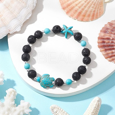 Synthetic Turquoise and Natural Lava Rock Beads Stretch Bracelets for Men Women BJEW-JB11824-01-1