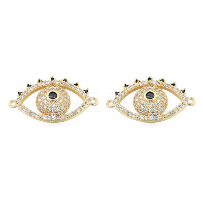 Brass Micro Pave Clear & Black Cubic Zirconia Connector Charms KK-N227-105LG-1