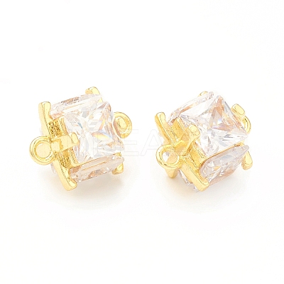 Brass Clear Glass Connector Charms KK-P228-76G-1