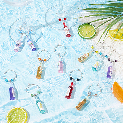 Resin Wine Bottle & Glass Beads Wine Glass Charms AJEW-GA00011-1