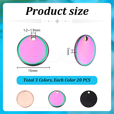 60Pcs 3 Colors Ion Plating(IP) 304 Stainless Steel Charms STAS-PH0006-68-1