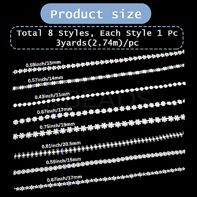 24 Yards 8 Styles Milk Fiber Lace Trim Ribbon OCOR-CY0001-09A-1
