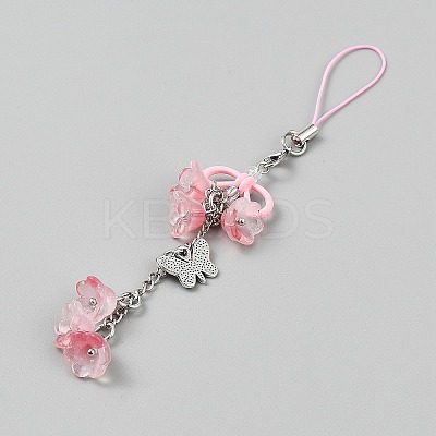 Lily of the Valley Handmade Lampwork & Alloy Butterfly Pendant Decorations HJEW-WH20021-06C-1
