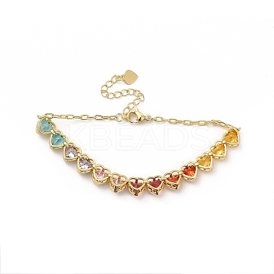 Colorful Cubic Zirconia Heart Link Bracelet BJEW-E073-02G-1