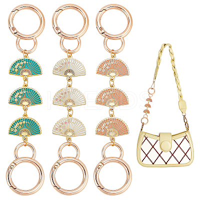 3Pcs 3 Colors Fan with Flower Alloy Enamel Link Purse Strap Extenders FIND-WR0009-38-1