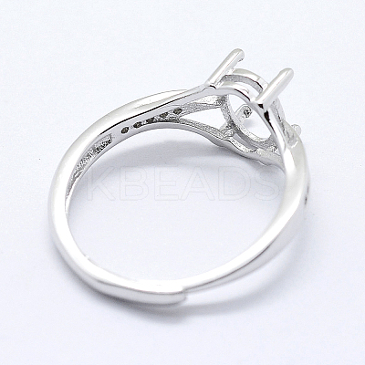Anti-Tarnish Rhodium Plated 925 Sterling Silver Finger Ring Components STER-G027-17P-1