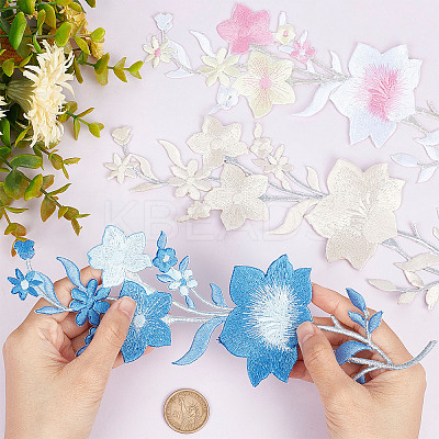 6Pcs 3 Colors Plum Blossom Computerized Embroidery Cloth Iron On Patches PATC-GF0001-04-1