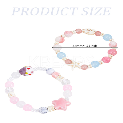 2Pcs 2 Styles Porcelain Synthetic Turquoise Beads Stretch Bracelets for Women BJEW-LP0004-46-1
