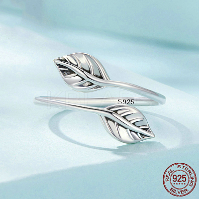 Leaf Rhodium Plated 925 Sterling Silver Cuff Rings for Women FS-WG878D5-01-1