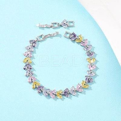 Platinum Tone Brass Micro Pave Cubic Zirconia Tennis Bracelets BJEW-B160-13P-1