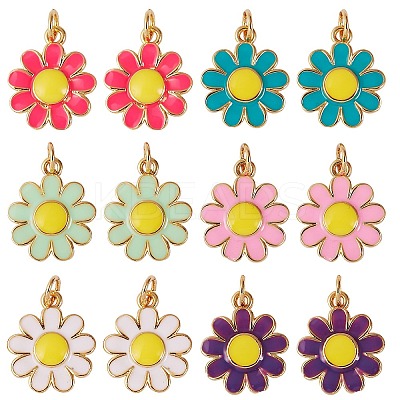 12Pcs 6 Colors Brass Enamel Charms KK-SZ0004-09-1