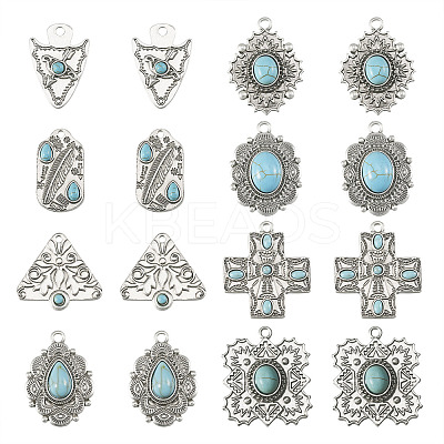 16Pcs 8 Styles Synthetic Turquoise Pendants FIND-TA0002-15-1