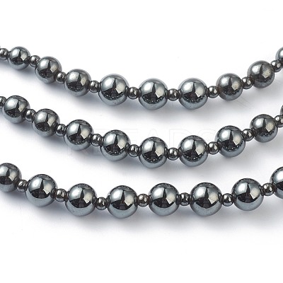 Non-Magnetic Synthetic Hematite Beades 3 Layer Necklaces NJEW-J058-02-1