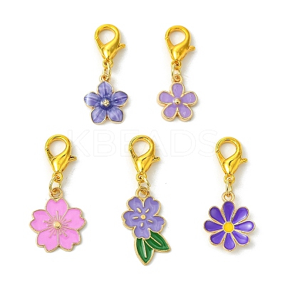 10Pcs 5 Styles Flower Alloy Enamel Pendant Decorations HJEW-JM02751-1