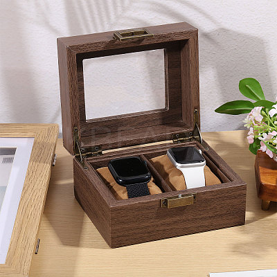 2-Slot Wood Covered with PU Leather Watch Storage Boxes with Glass Visible Window Hinged Lids and Lint Pillows Inside CON-WH0113-10A-1