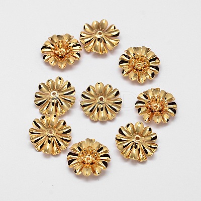 Flower Brass Bead Caps KK-L137-04G-NR-1